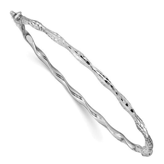 Leslie's 14k White Gold Polished D/C Twisted Hinged Bangle