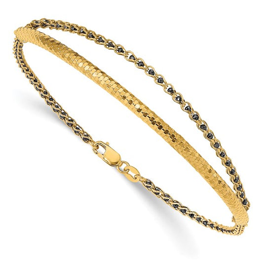 Leslie's 14k Polished D/C Black Crystal Chain Bangle Bracelet