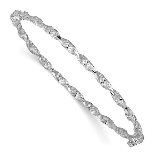 Leslie's 14K White Gold Polished Textured Twisted Hinged Bangle