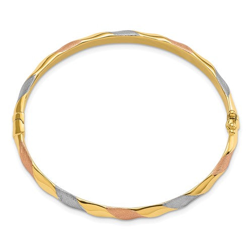 Leslie's 14k Rose Gold Y and W plated Brushed and Polished Hinged Bangle