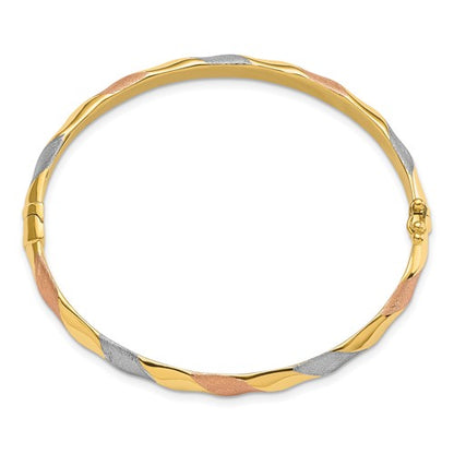 Leslie's 14k Rose Gold Y and W plated Brushed and Polished Hinged Bangle