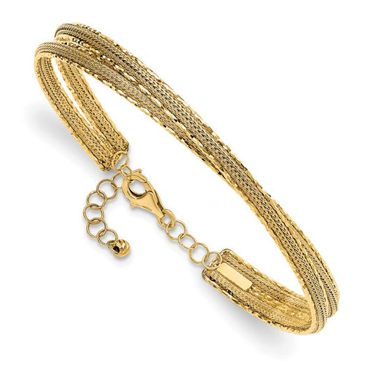 Leslie's 14K Diamond-cut and Textured with Safety Chain Bangle