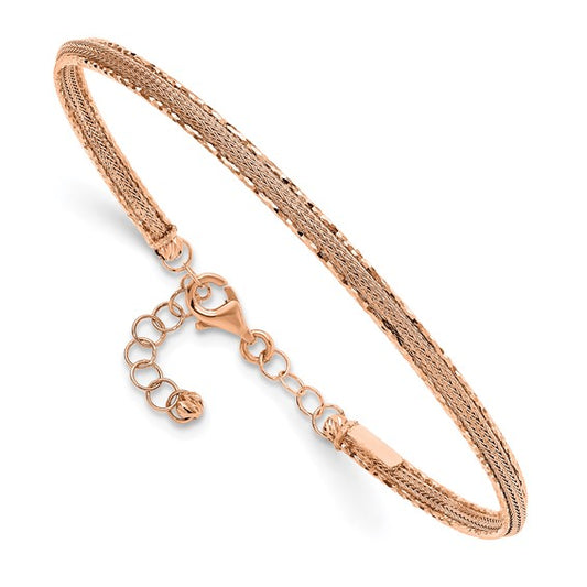 Leslie's 14K Rose Gold Dia-cut and Textured with Safety Chain Bangle