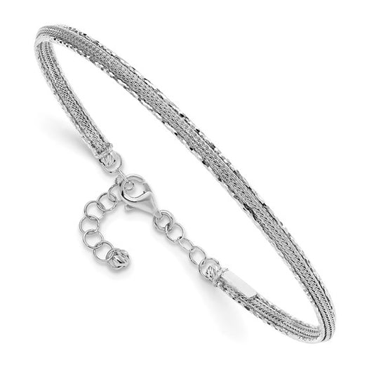 Leslie's 14K White Gold Dia-cut and Textured with Safety Chain Bangle