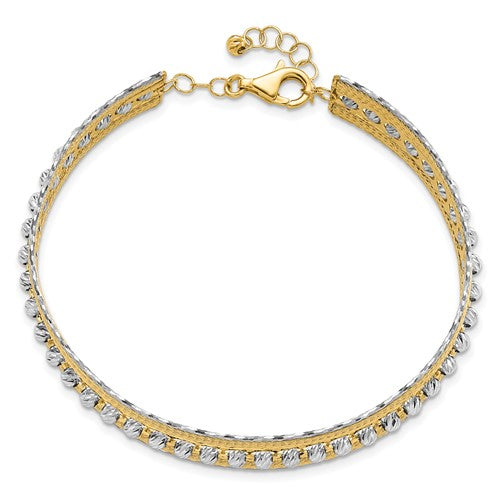 Leslie's 14K Two-tone Diamond-cut and Textured with Safety Chain Bangle