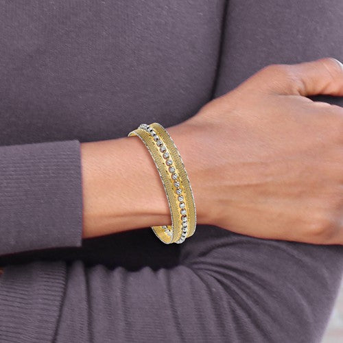 Leslie's 14K Two-tone Diamond-cut and Textured with Safety Chain Bangle