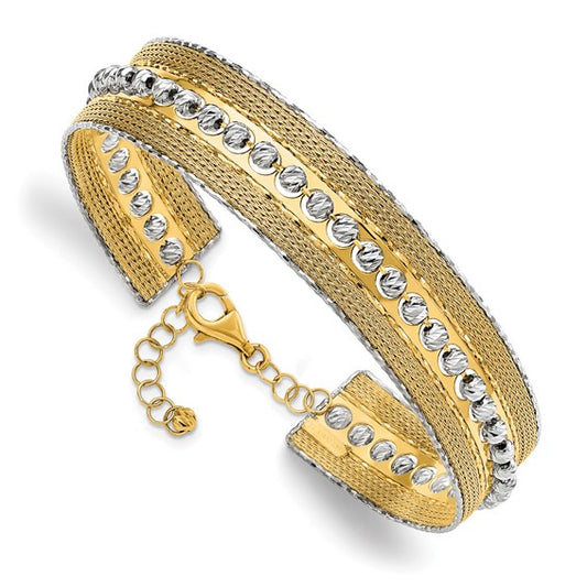 Leslie's 14K Two-tone Diamond-cut and Textured with Safety Chain Bangle