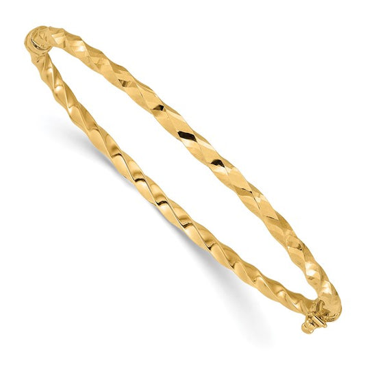 Leslie's 14K Polished and Diamond-Cut Twisted Hinged Bangle