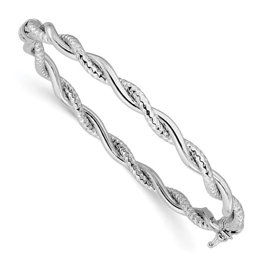 Leslie's 14K White Gold Polished and Textured Twisted Hinged Bangle