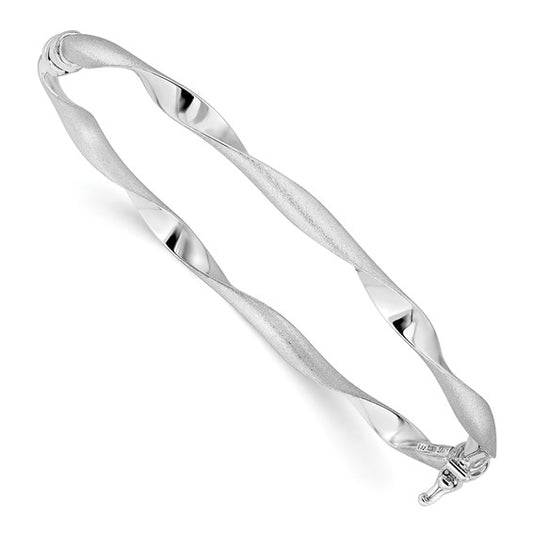 Leslie's 14K White Gold Polished and Brushed Twisted Hinged Bangle