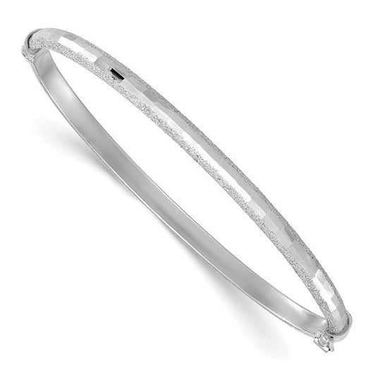 Leslie's 14K White Gold Polished/D/C/Laser Textured Hinged Bangle