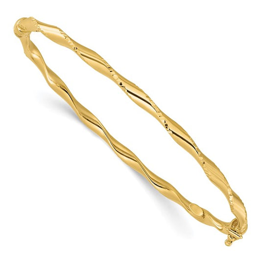 Leslie's 14K Polished and Diamond-cut Twisted Hinged Bangle