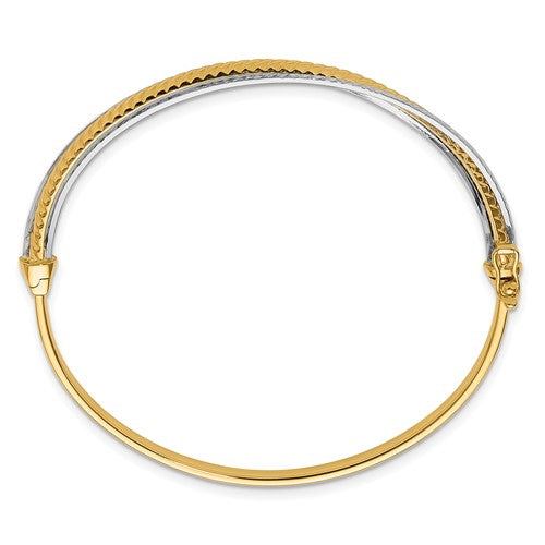 Leslie's 14K Two-tone Polished and Diamond-cut Hinged Bangle