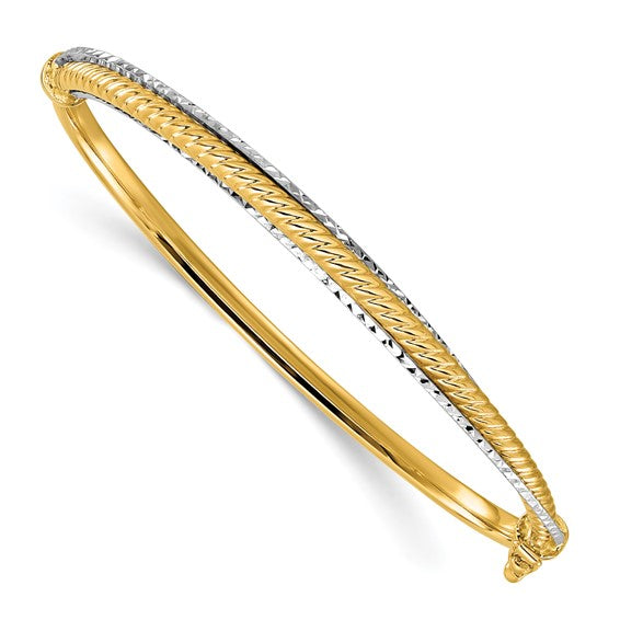 Leslie's 14K Two-tone Polished and Diamond-cut Hinged Bangle