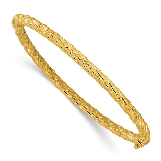 Leslie's 14k Polished and Textured Twisted Hinged Bangle