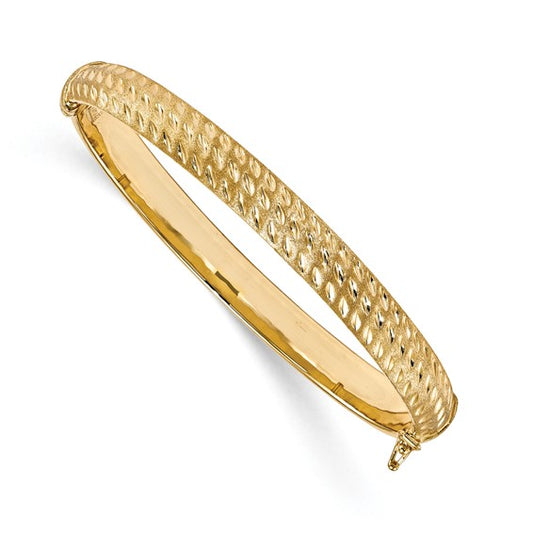 Leslie's 14K Polished D/C Scratch-finish Hinged Bangle