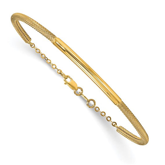 Leslie's 14K Polished Textured with Safety Chain Cuff