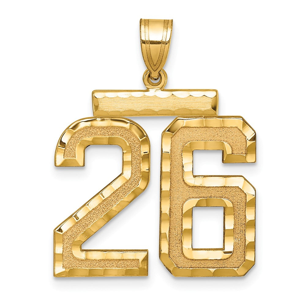 14k Large Brushed Diamond-cut Number 26 Charm