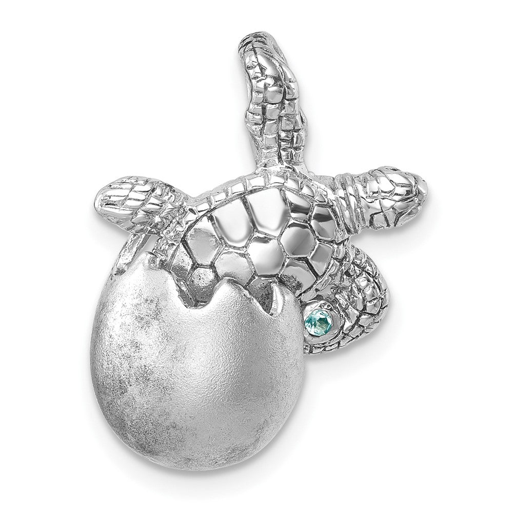 Sterling Silver Rhodium-plated Moveable Crystal Hatching Turtle Chain Slide