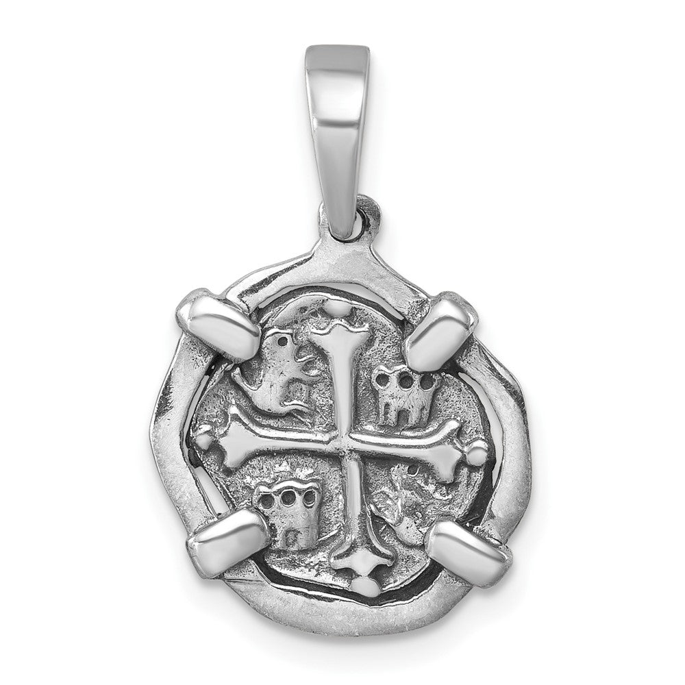 Sterling Silver Rhodium-plated Polished & Antiqued Medieval Coin Pendant