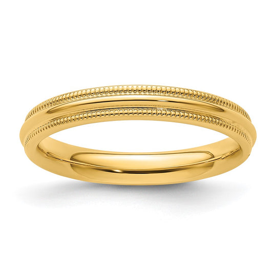 14KY 3mm Milgrain Comfort Fit Band Size 8