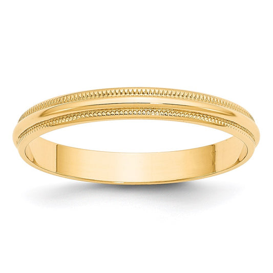 14KY 3mm LTW Milgrain Half Round Band Size 14