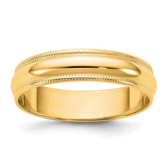 14KY 4.5mm LTW Milgrain Half Round Band Size 5.5