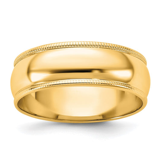 14KY 6.5mm LTW Milgrain Half Round Band Size 13.5