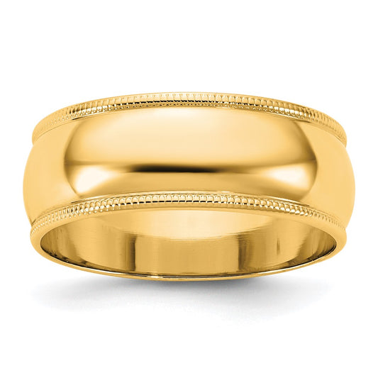 14KY 7mm LTW Milgrain Half Round Band Size 12