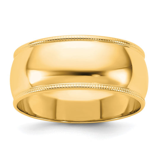 14KY 8mm LTW Milgrain Half Round Band Size 11.5