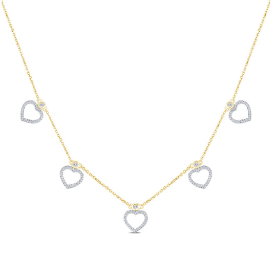 10K YELLOW GOLD .60 CARAT REAL DIAMOND HEART PENDANT NECKLACE WITH GOLD CHAIN