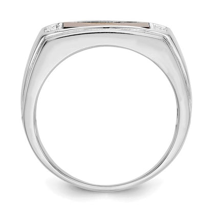 14k White Gold Polished Tigers Eye and A Quality Diamond Mens Ring