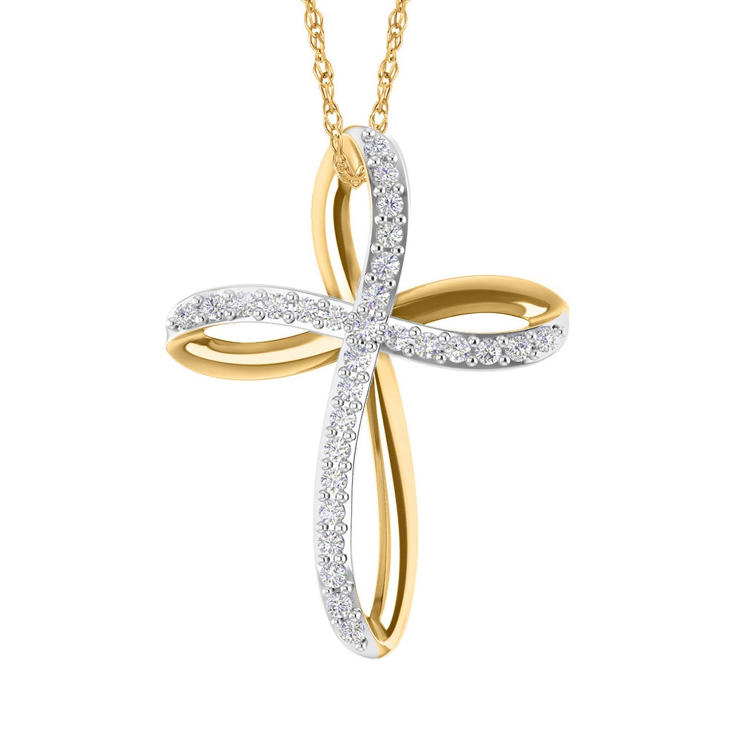 10K YELLOW GOLD .30 CARAT DIAMOND CROSS PENDANT NECKLACE WITH YELLOW GOLD CHAIN