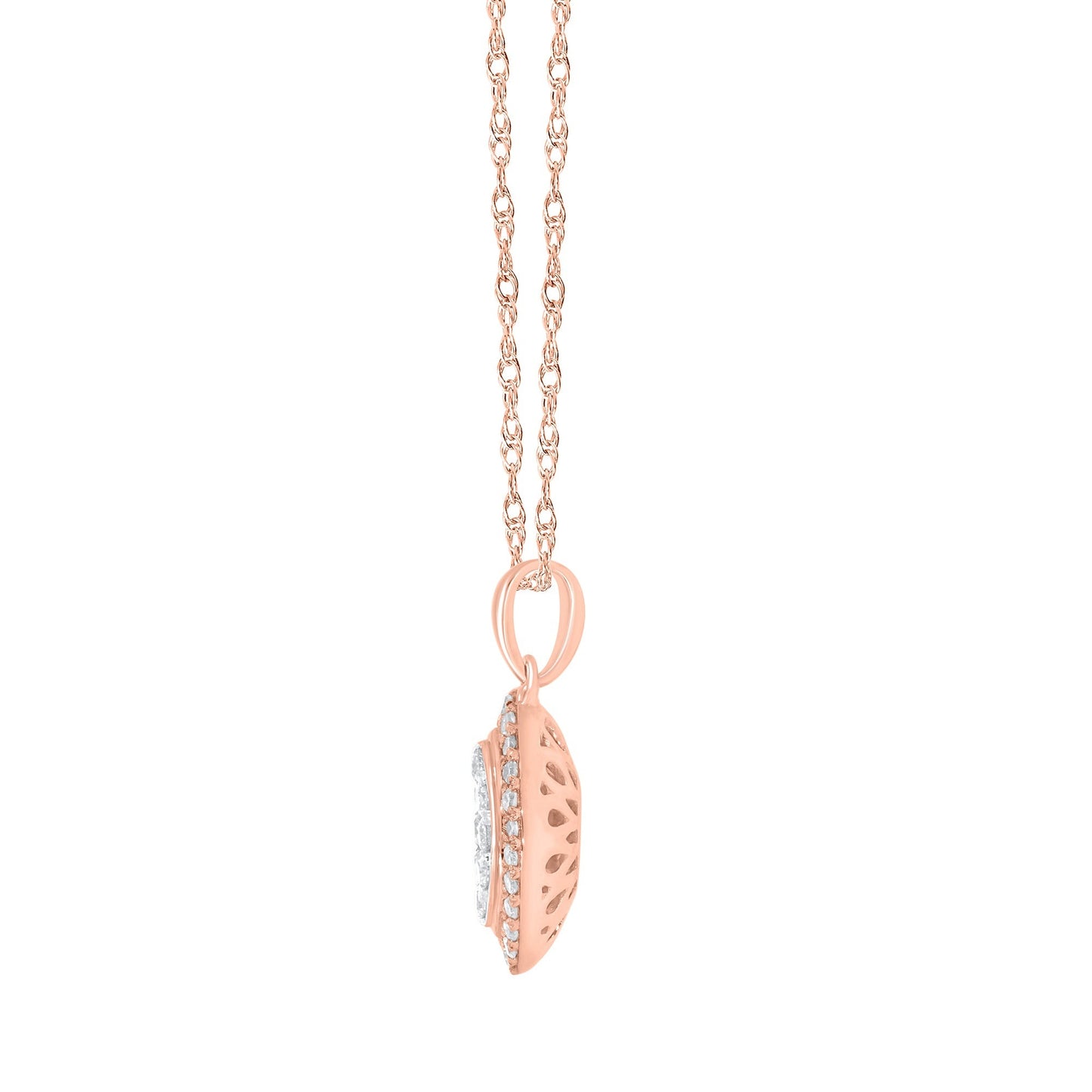 10K ROSE GOLD .25 CARAT REAL DIAMOND PENDANT NECKLACE WITH 18 INCHES ROSE GOLD CHAIN