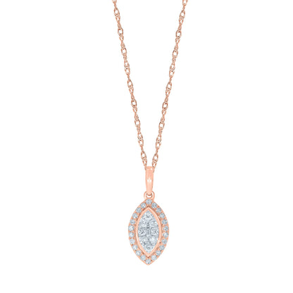 10K ROSE GOLD .25 CARAT REAL DIAMOND PENDANT NECKLACE WITH 18 INCHES ROSE GOLD CHAIN