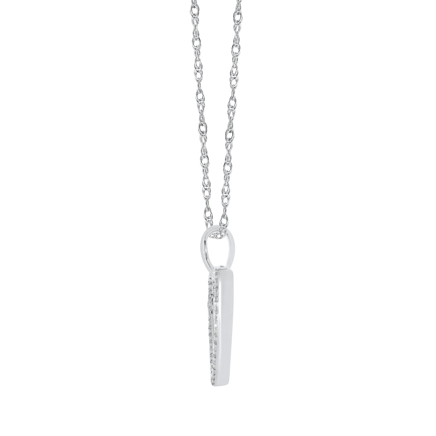 10K WHITE GOLD .15 CARAT REAL DIAMOND HEART PENDANT NECKLACE WITH WHITE GOLD CHAIN