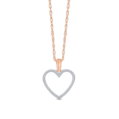 10K ROSE GOLD .15 CARAT REAL DIAMOND HEART PENDANT NECKLACE WITH GOLD CHAIN