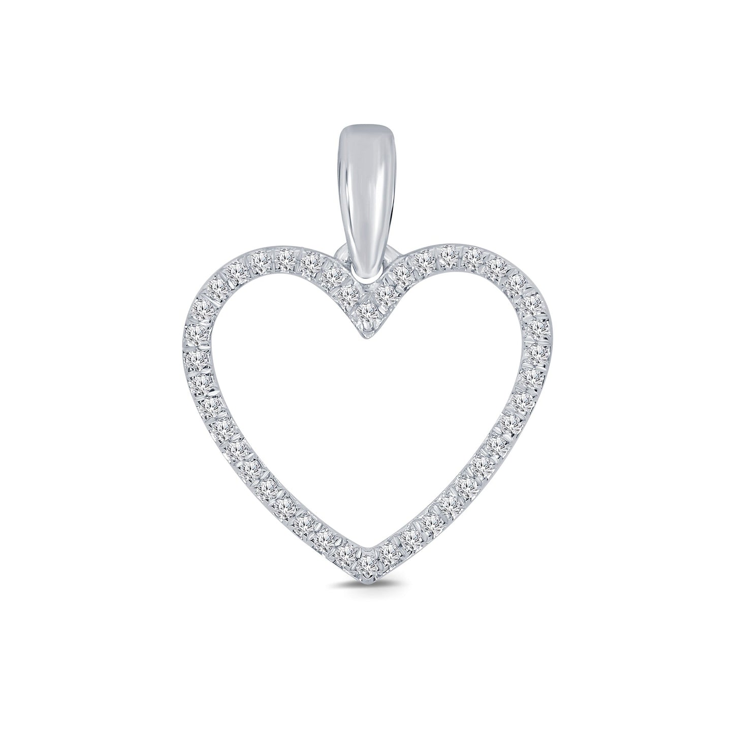 10K WHITE GOLD .15 CARAT REAL DIAMOND HEART PENDANT NECKLACE WITH WHITE GOLD CHAIN