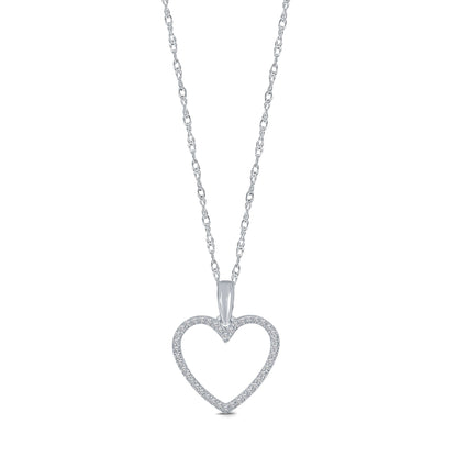 10K WHITE GOLD .15 CARAT REAL DIAMOND HEART PENDANT NECKLACE WITH WHITE GOLD CHAIN