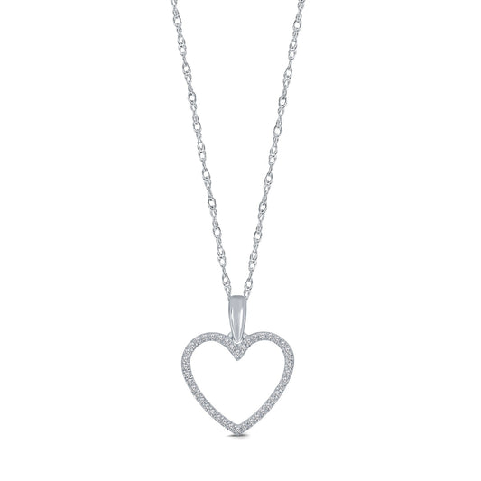 10K WHITE GOLD .15 CARAT REAL DIAMOND HEART PENDANT NECKLACE WITH WHITE GOLD CHAIN