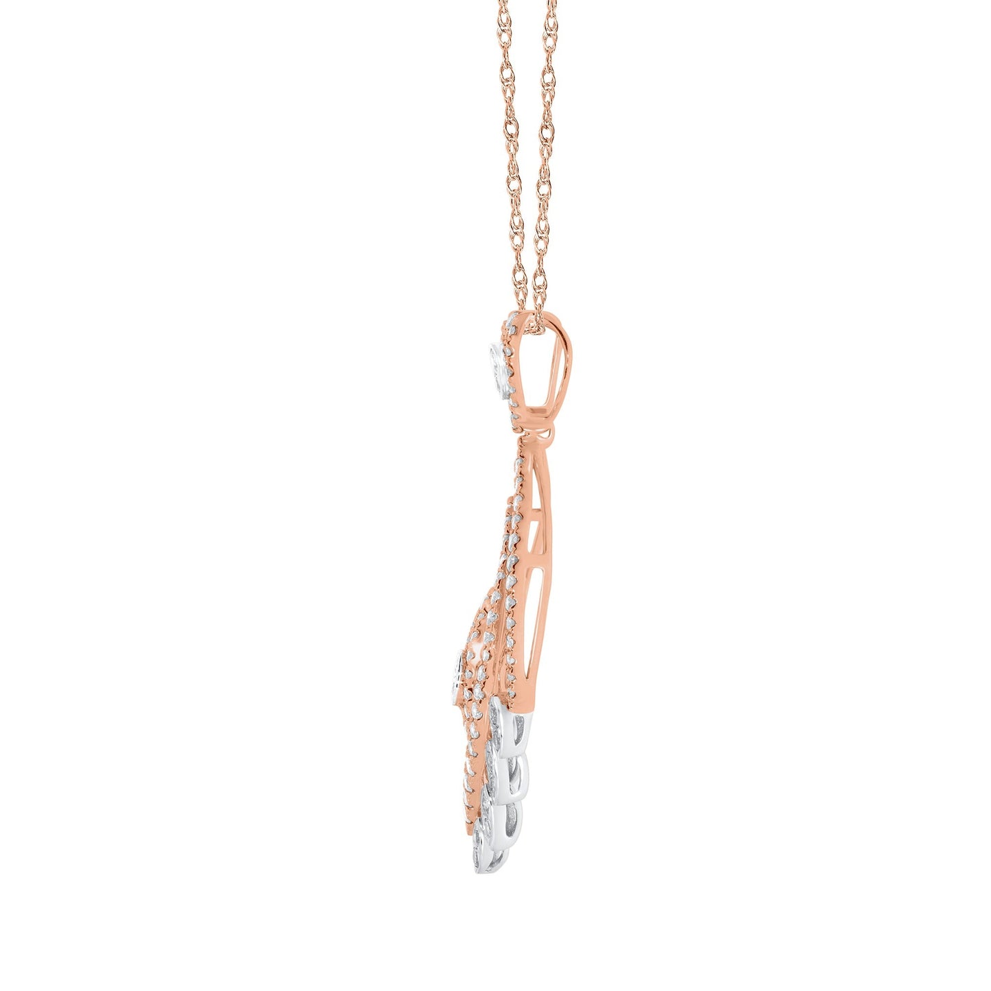 10K ROSE GOLD 1.25 CARAT 1.50 INCHES REAL DIAMOND PENDANT NECKLACE WITH ROSE GOLD CHAIN