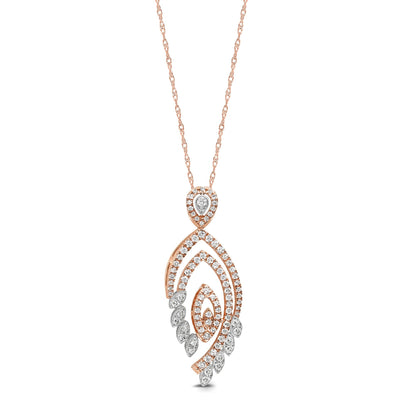 10K ROSE GOLD 1.25 CARAT 1.50 INCHES REAL DIAMOND PENDANT NECKLACE WITH ROSE GOLD CHAIN