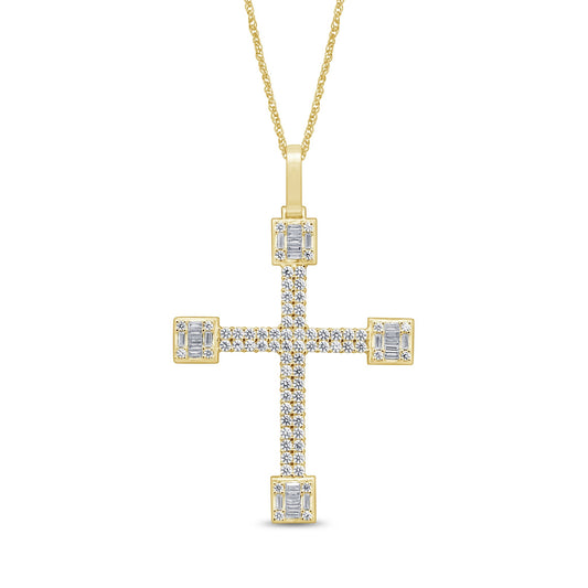 10K YELLOW GOLD 2.50 CARAT 2.25 INCHES REAL DIAMOND MEN CROSS PENDANT CHARM CROSS