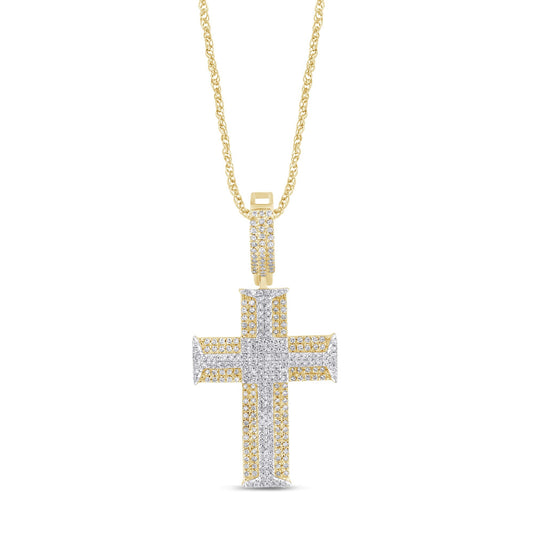 10K YELLOW GOLD .75 CARAT 1.50 INCHES REAL DIAMOND CROSS PENDANT CHARM CROSS