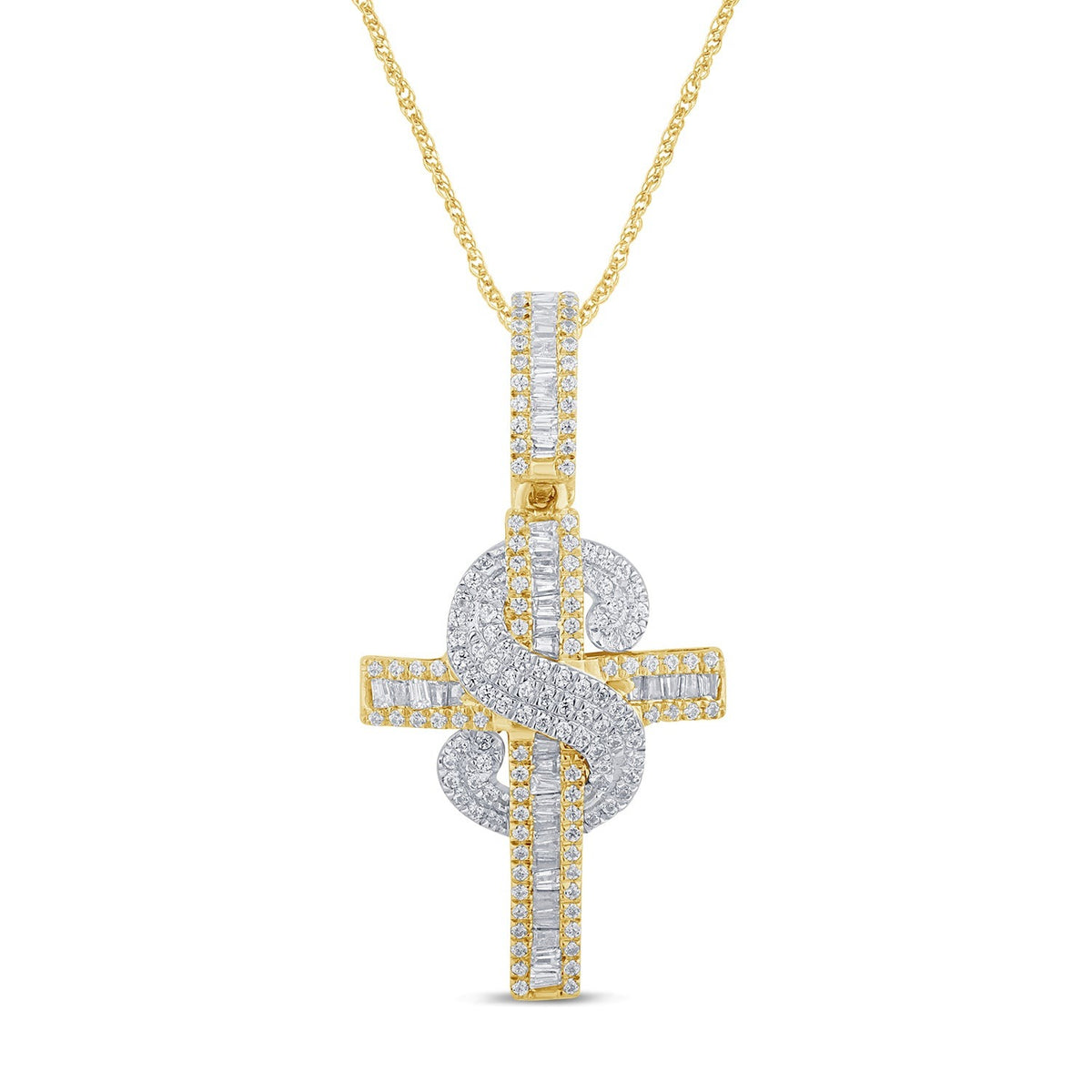 10K YELLOW GOLD .75 CARAT 1.25 INCHES REAL DIAMOND CROSS PENDANT CHARM