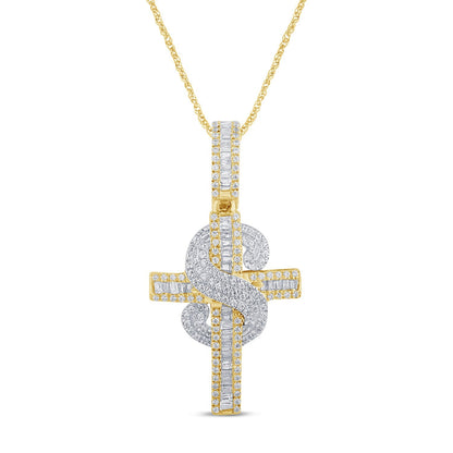 10K YELLOW GOLD .75 CARAT 1.25 INCHES REAL DIAMOND CROSS PENDANT CHARM