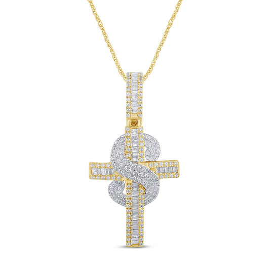 10K YELLOW GOLD .75 CARAT 1.25 INCHES REAL DIAMOND CROSS PENDANT CHARM