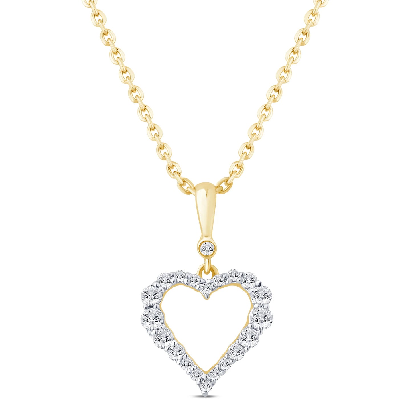 10K YELLOW GOLD .30 CARAT REAL DIAMOND HEART PENDANT NECKLACE WITH GOLD CHAIN