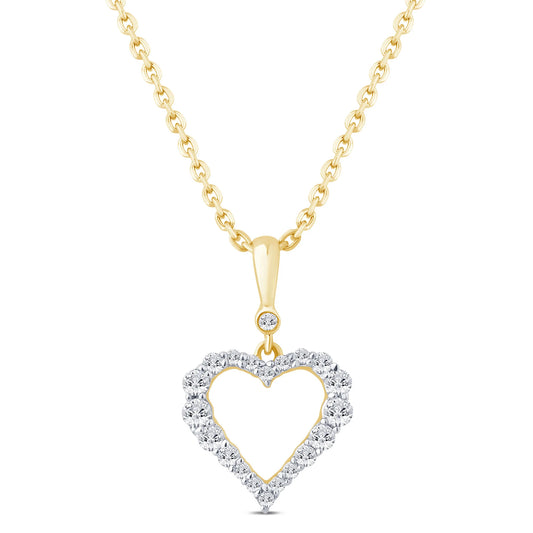 10K YELLOW GOLD .30 CARAT REAL DIAMOND HEART PENDANT NECKLACE WITH GOLD CHAIN