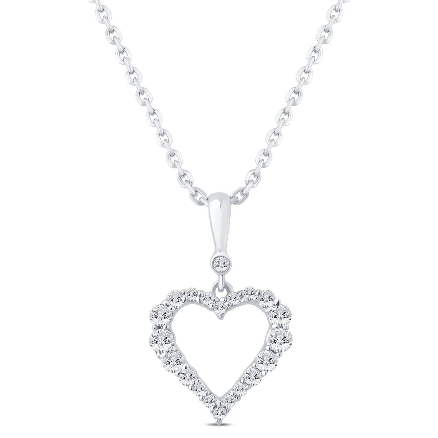 10K WHITE GOLD .30 CARAT REAL DIAMOND HEART PENDANT NECKLACE WITH GOLD CHAIN